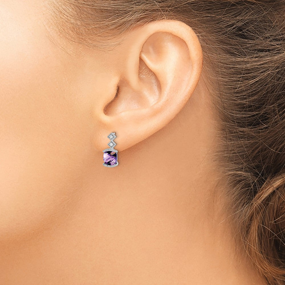 14k White Gold Amethyst and Diamond Earrings