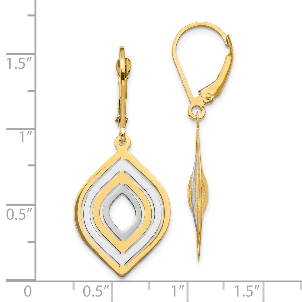 14K with Rhodium Polished Leverback Earrings