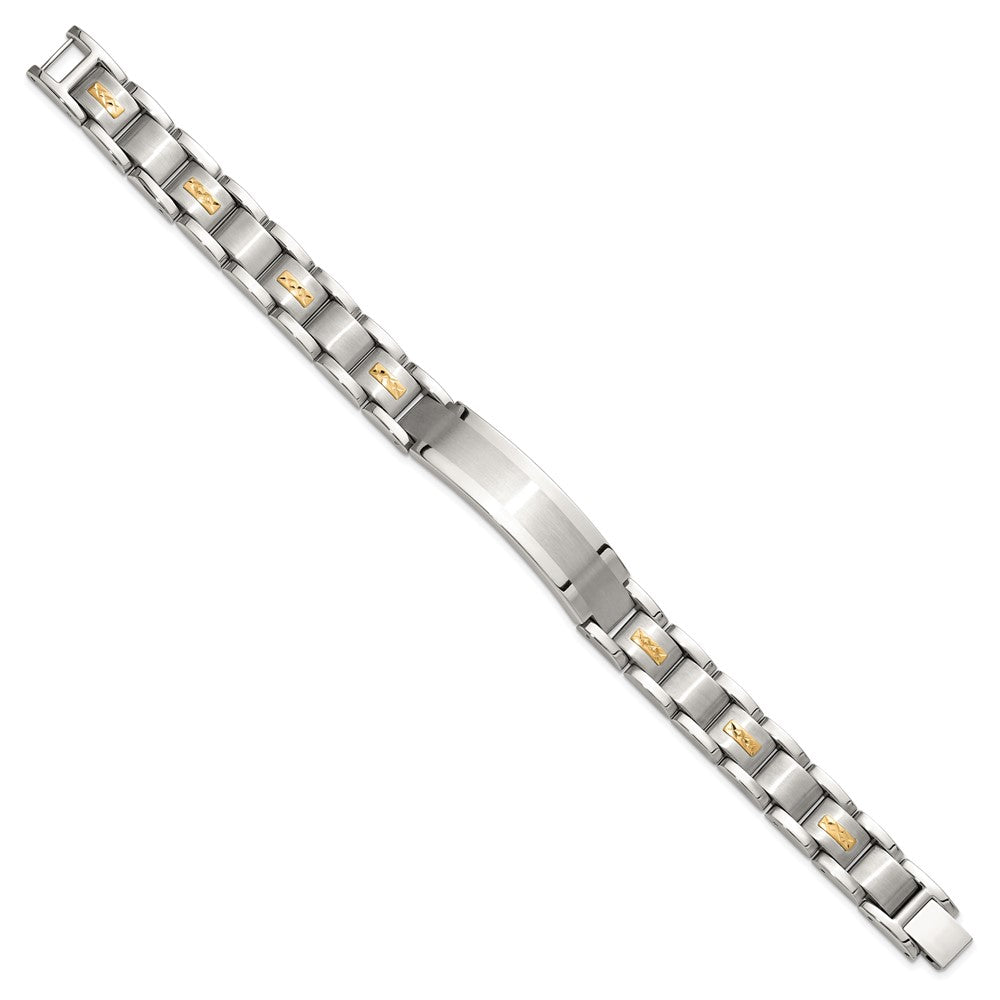 Chisel Stainless Steel Brushed and Polished with Diamond-cut 14K Gold Accent 8.5 inch ID Link Bracelet 8.5 inches