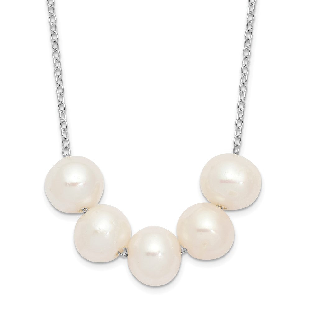 Sterling Silver Rhodium-plated 7-8mm White Near-Round Freshwater Cultured Pearl 17 inch Necklace 17 Inches