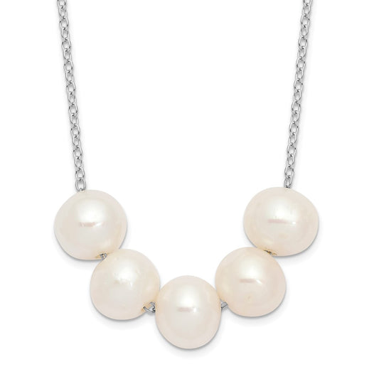 Sterling Silver Rhodium-plated 7-8mm White Near-Round Freshwater Cultured Pearl 17 inch Necklace 17 Inches
