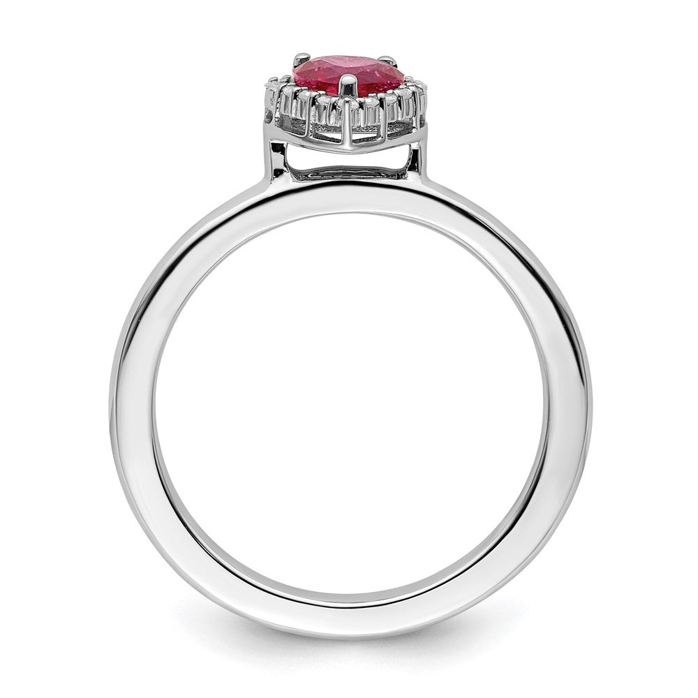 Sterling Silver Stackable Expressions Cr. Ruby Heart Diamond Ring Size -7