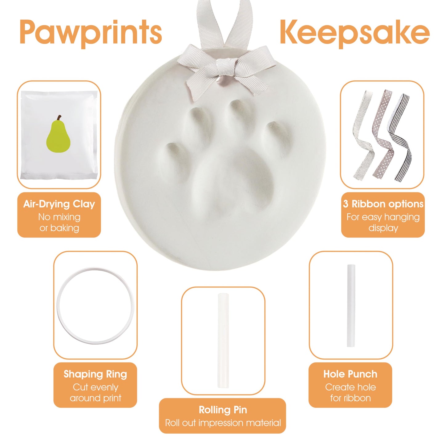 Pearhead Pet Pawprint Keepsake Kit for Dogs or Cats, Includes Impression Material, 5”Wx5”H