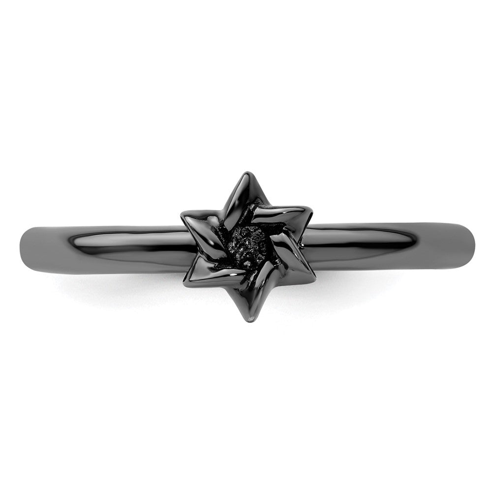 Sterling Silver Stackable Expressions Black-plated Star of David Ring