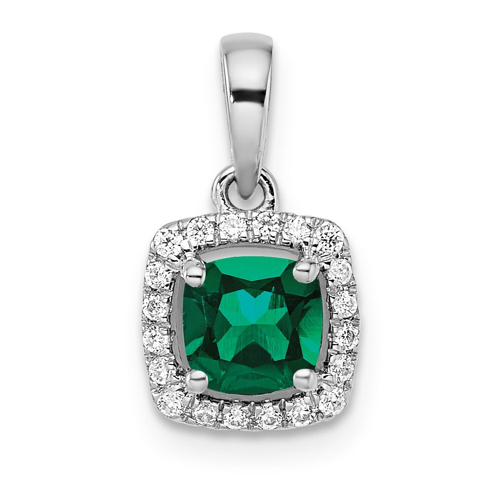 10ky ANT Created Emerald and Diamond Pendant w/ chain