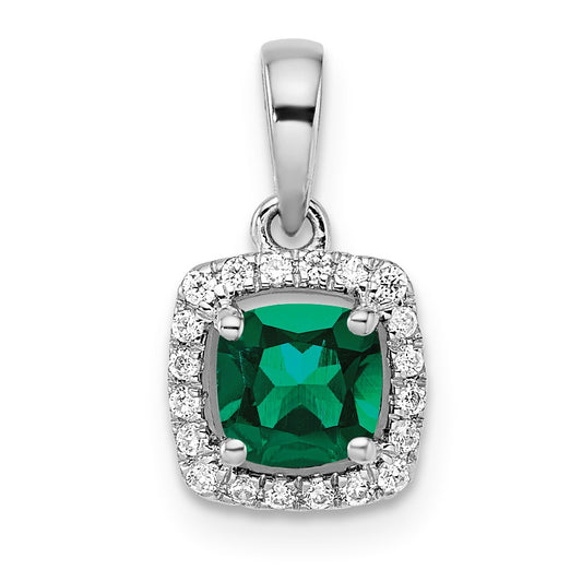 10ky ANT Created Emerald and Diamond Pendant w/ chain