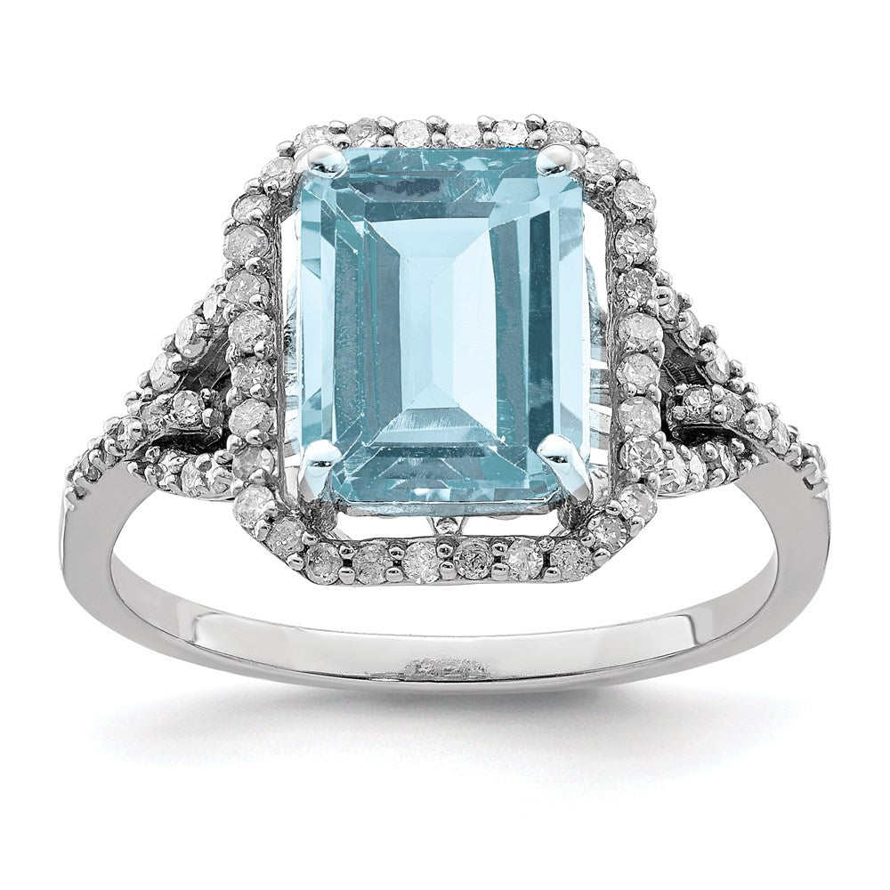 Sterling Silver Rhodium Diam. & Sky Blue Topaz Ring