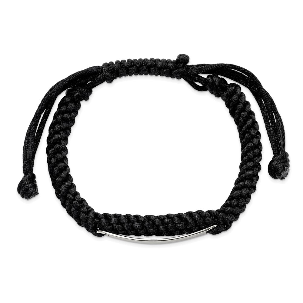 Stainless Steel Polished Black Fabric Adjustable ID Bracelet 13 inches