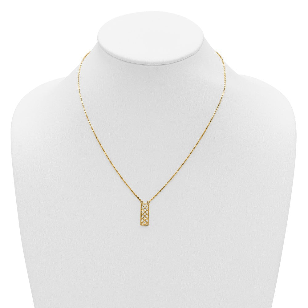 14K Two-tone Polished / Dia-cut Bar Necklace