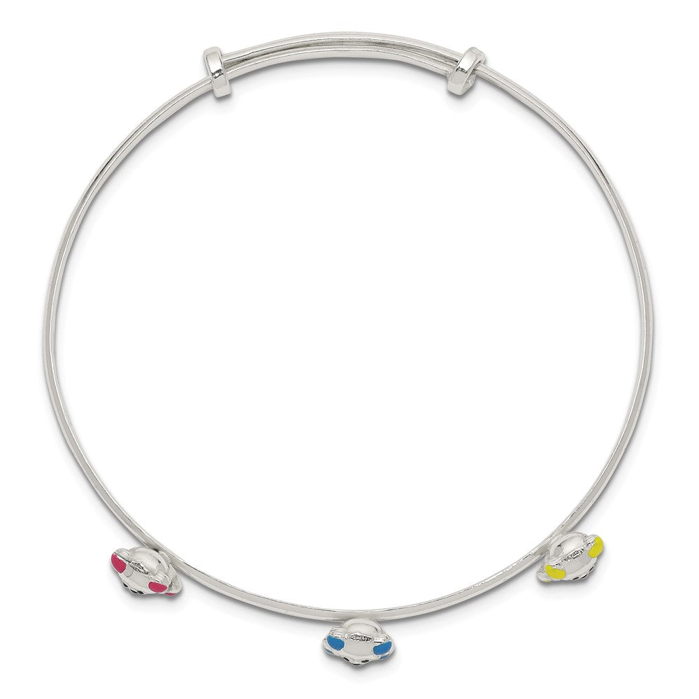Sterling Silver Multi-color Enamel Teddy Bear Adjustable Children's Bangle 6 inches