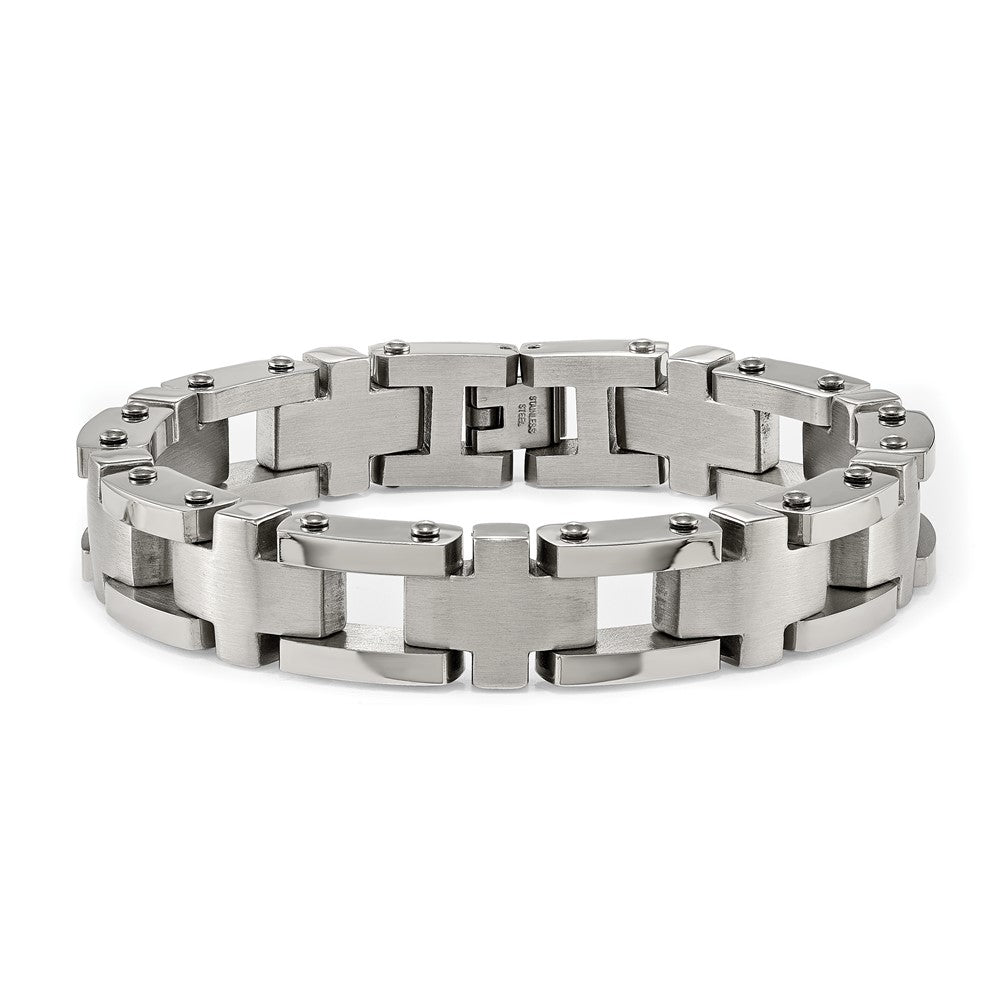 Stainless Steel Brushed and Polished Cross 8.5in Bracelet 8.5 inches