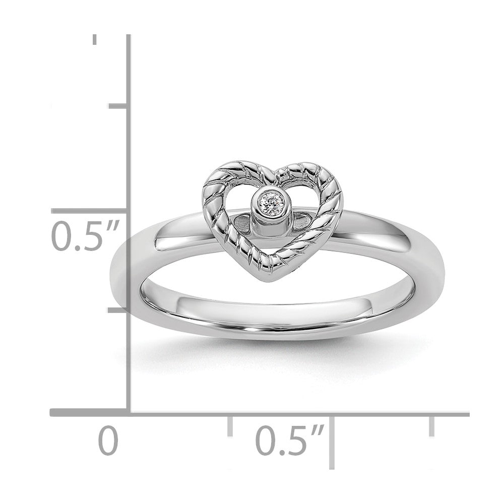 Sterling Silver Stackable Expressions Heart Diamond Ring Size -6