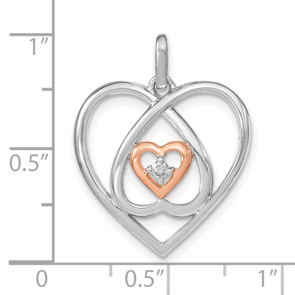 Sterling Silver and Rose-tone Diamond Heart Pendant