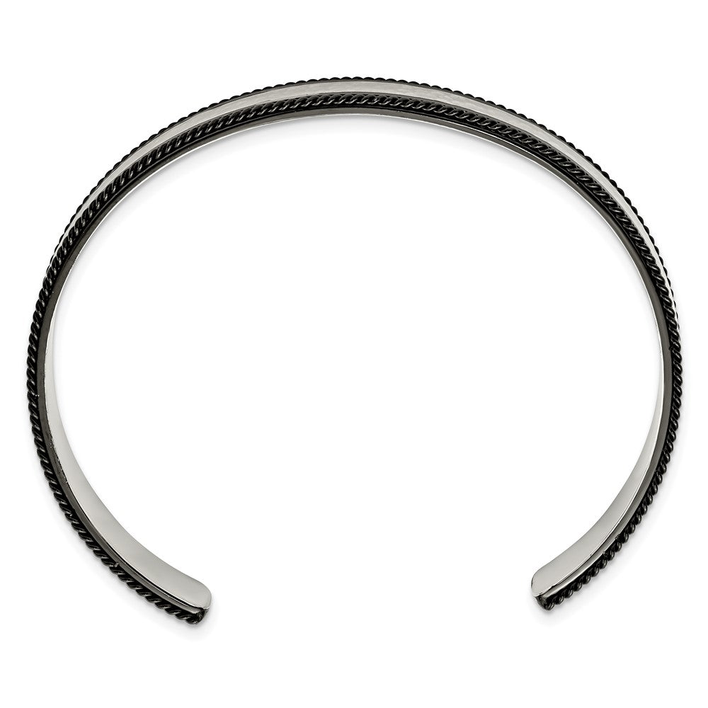 Stainless Steel Brushed Polished & Hammered Black IP Wire Edge Bangle