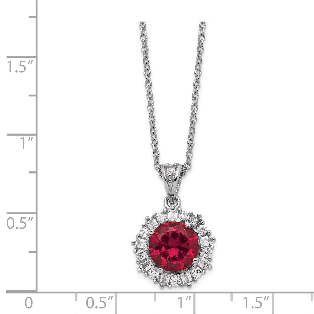 Cheryl M Sterling Silver Rhodium-plated Brilliant-cut Lab Created Ruby and Brilliant-cut/Baguette-cut White CZ 18 Inch Necklace 18 Inches