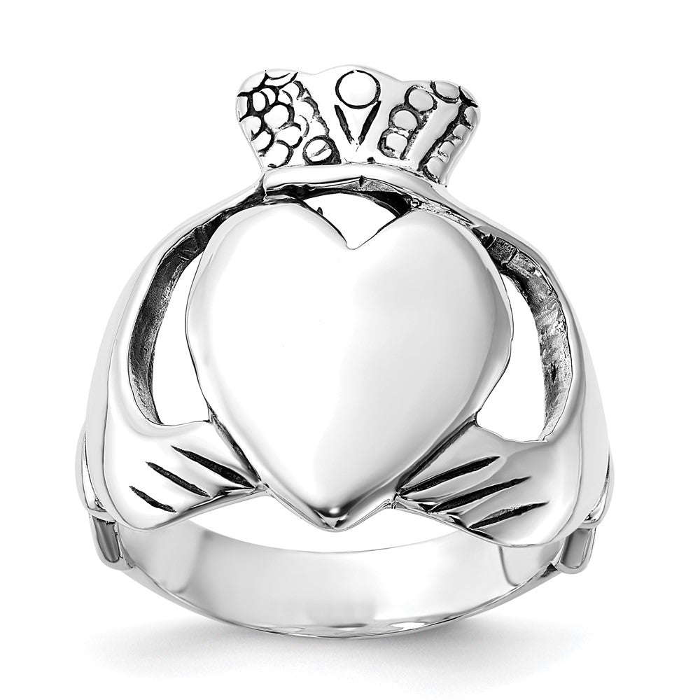 Sterling Silver Polished & Antiqued Claddagh Ring