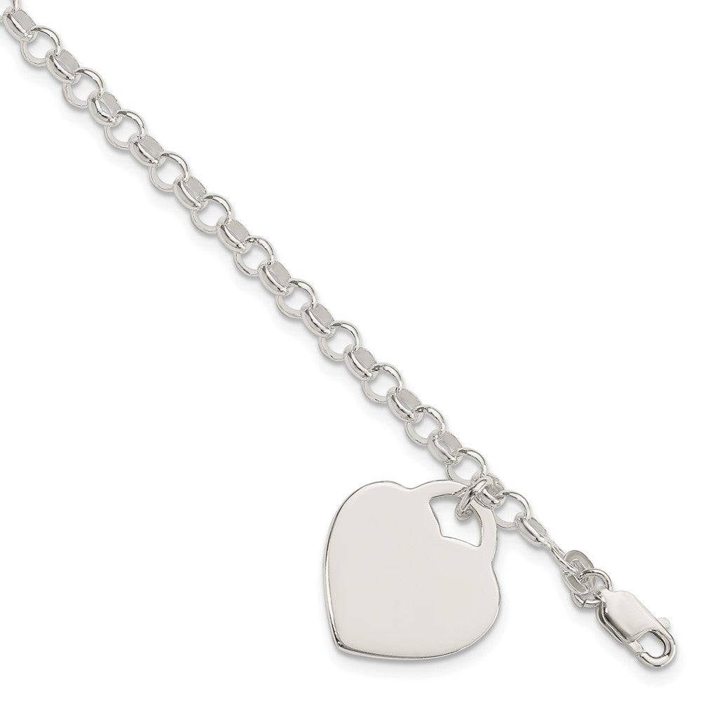 Sterling Silver Polished Engraveable Heart Bracelet 7.25 inches