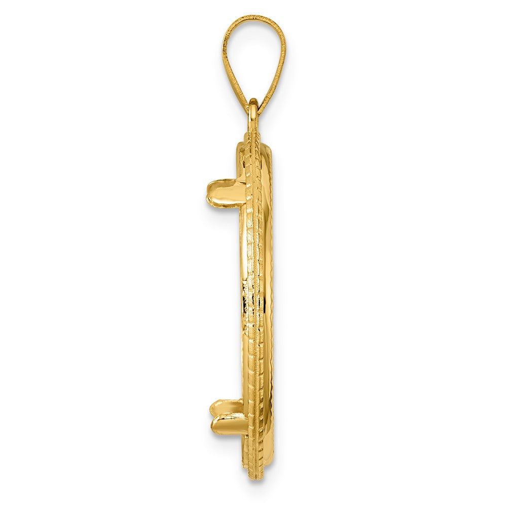 14k Diamond Cut Squares with 22.0mm Prong Coin Bezel Pendant