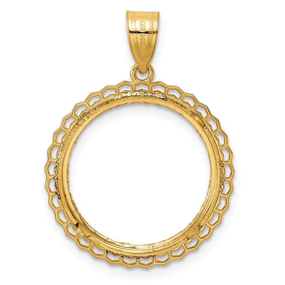 14k Diamond Cut Poly Edge with 18.0mm Prong Coin Bezel Pendant