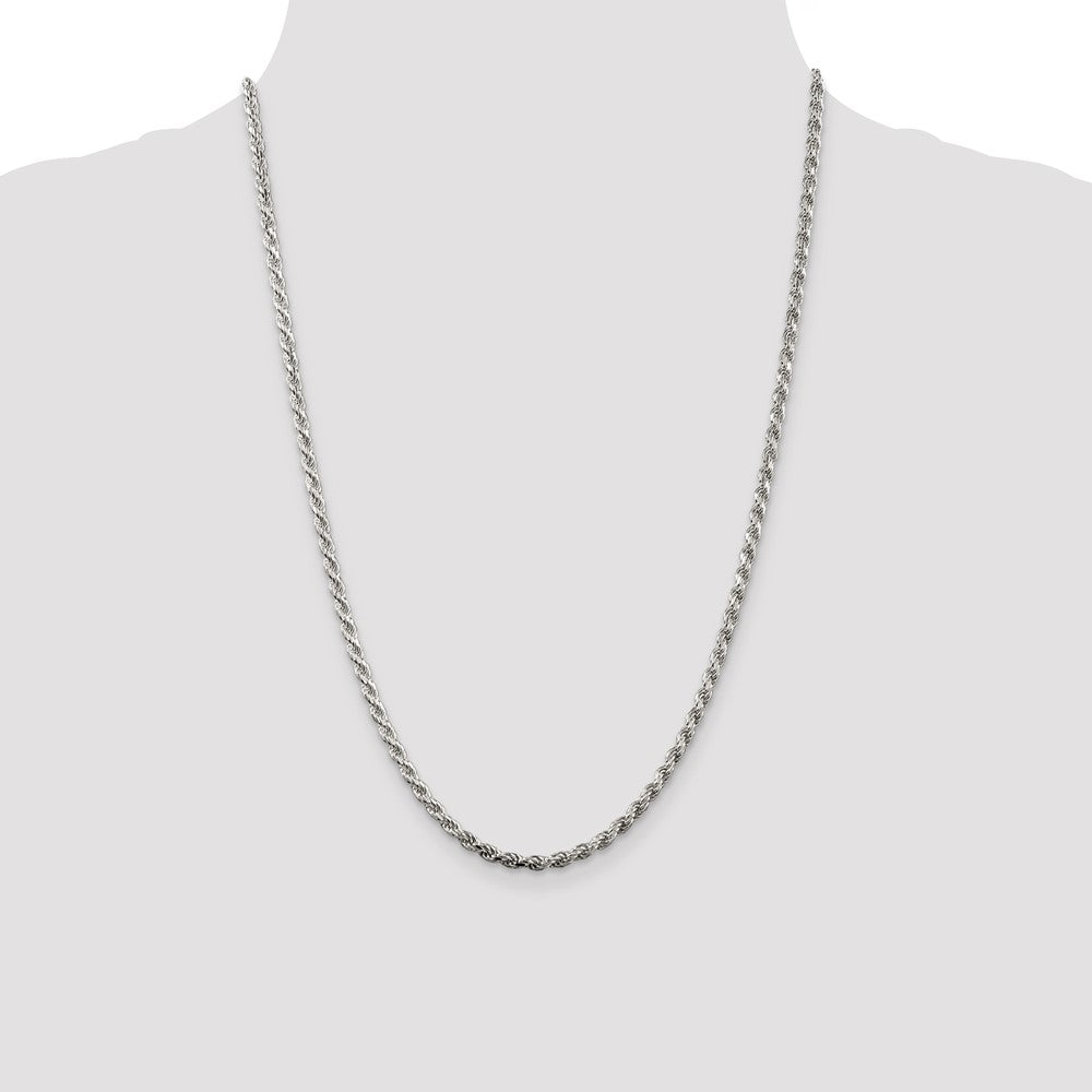 Sterling Silver Rhodium-plated 3.2mm Diamond-cut Rope Chain 24 Inches