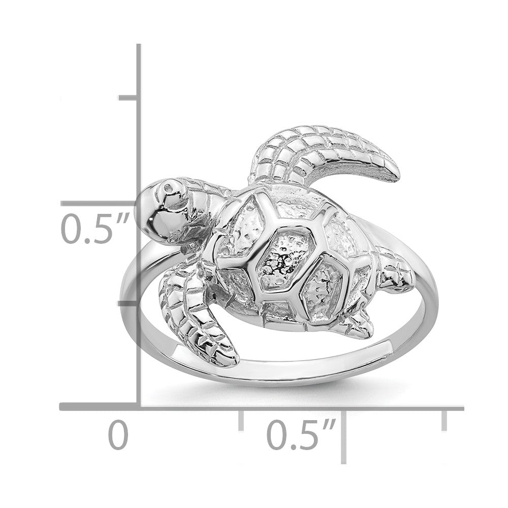 Sterling Silver Rhodium-plated Polished and Textured Sea Turtle Size 8 Ring