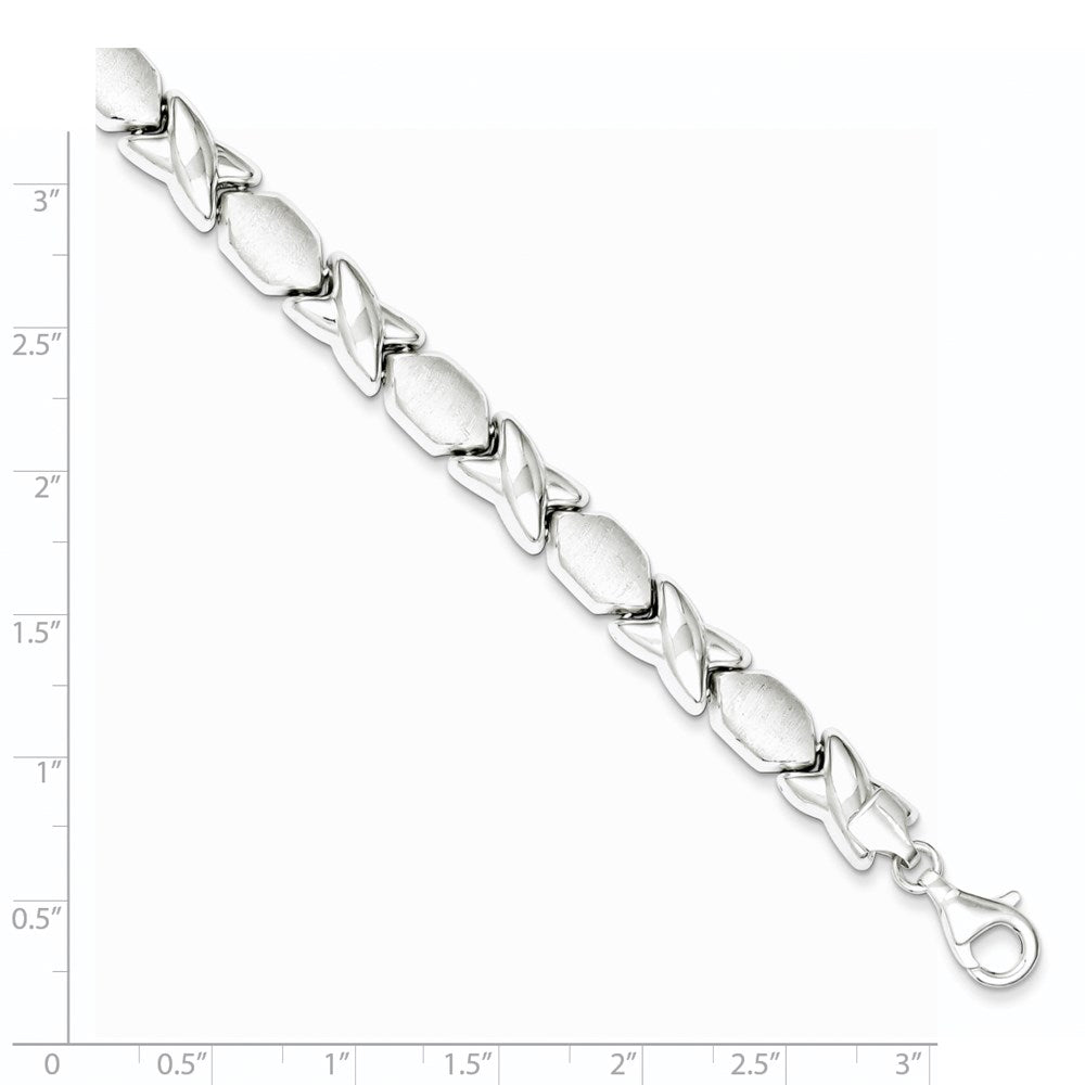 Sterling Silver Polished and Satin X and O Bracelet 7 inches