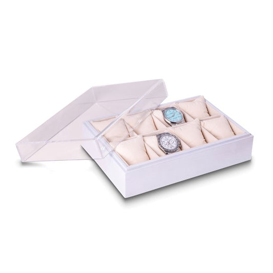 Bey Berk Esme Wood and Acrylic Eight Watch Box, White