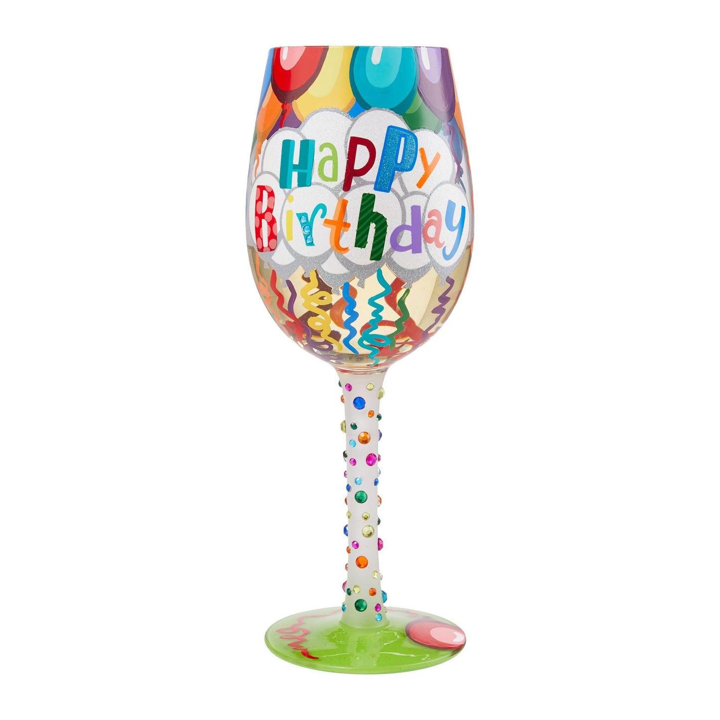 Lolita Birthday Streamers Hand Painted Multicolor Wine Glass 9in H