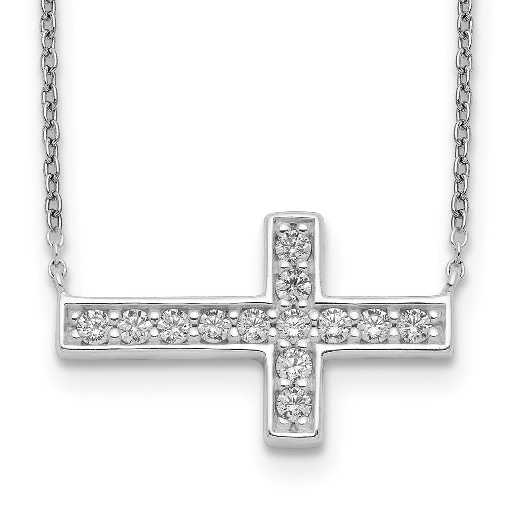 Sterling Silver CZ Cross Necklace 16 Inches