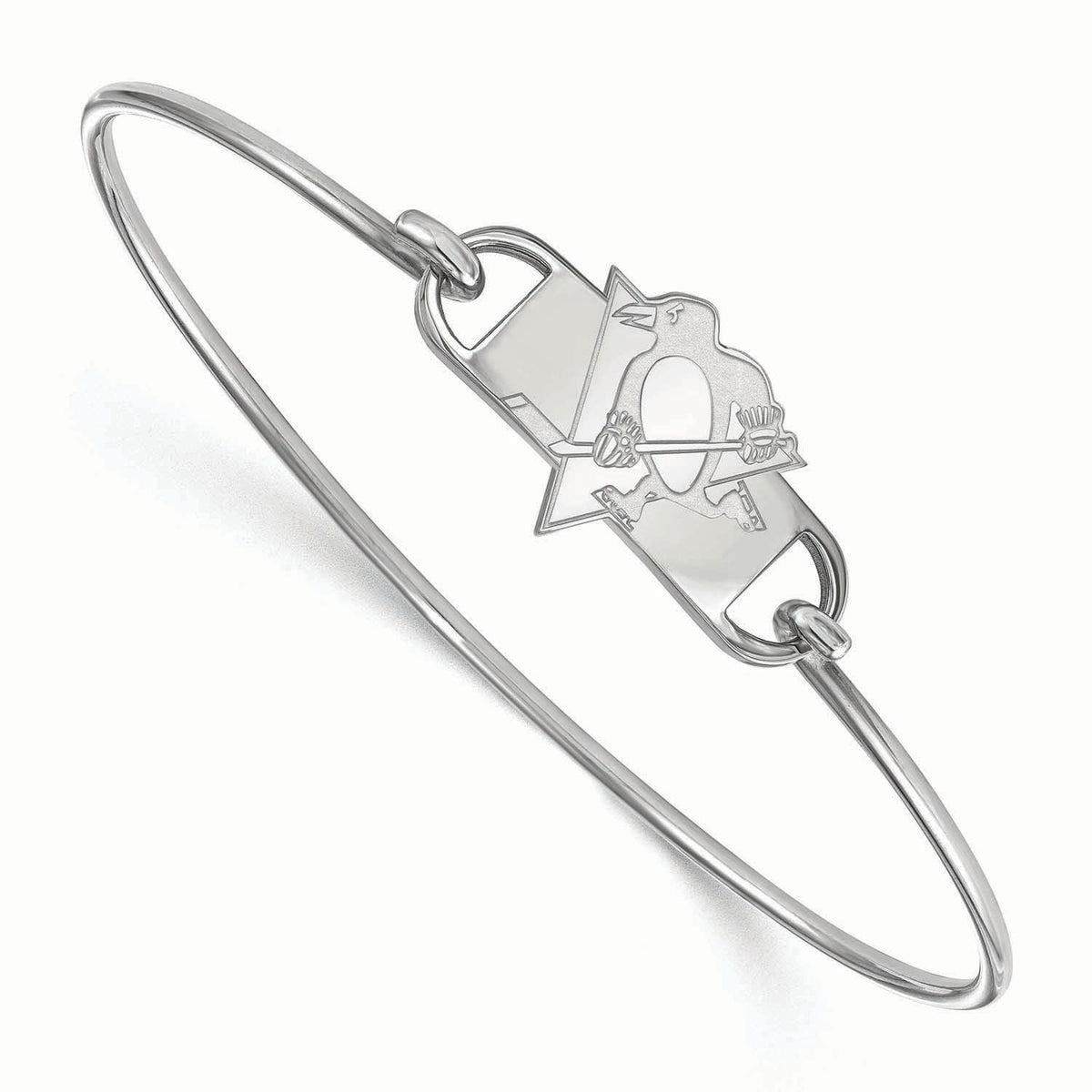 Sterling Silver Rhodium Plated NHL LogoArt Pittsburgh Penguins Wire Bangle