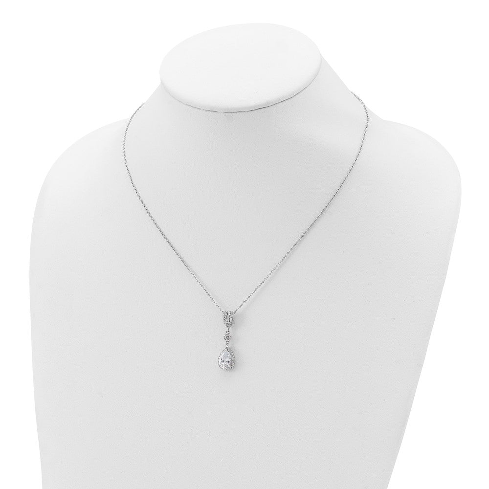 Cheryl M Sterling Silver Rhodium-plated Brilliant-cut CZ Teardrop and Bezel Halo 18 Inch Necklace 18 Inches