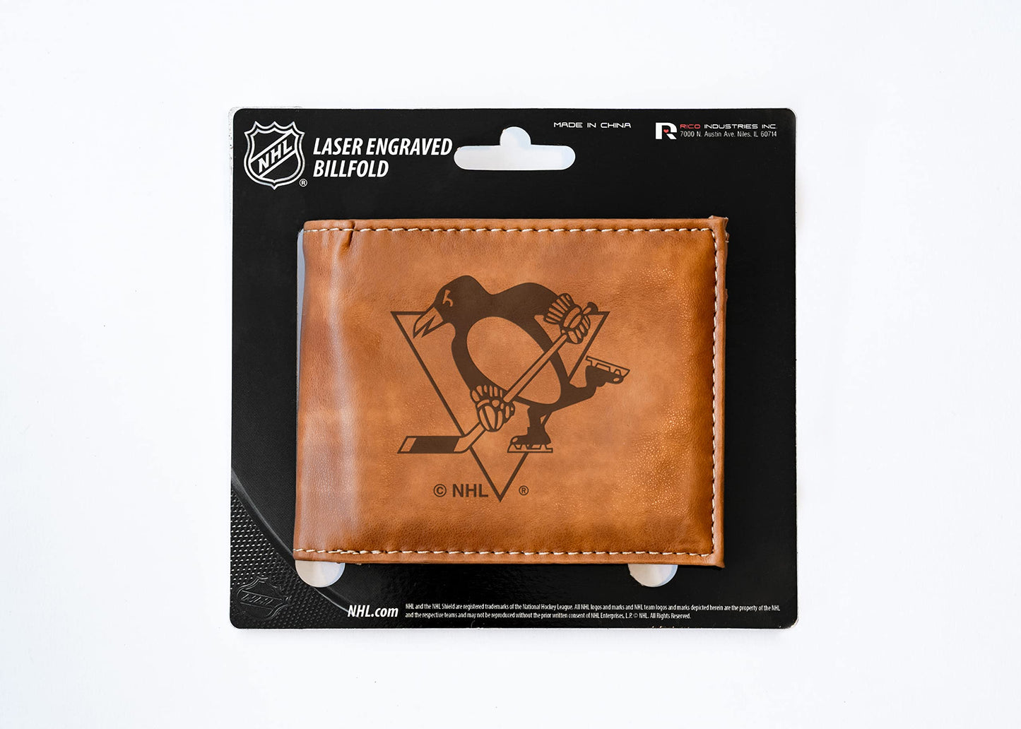 4" Brown NHL Pittsburgh Penguins Engraved Billfold Wallet