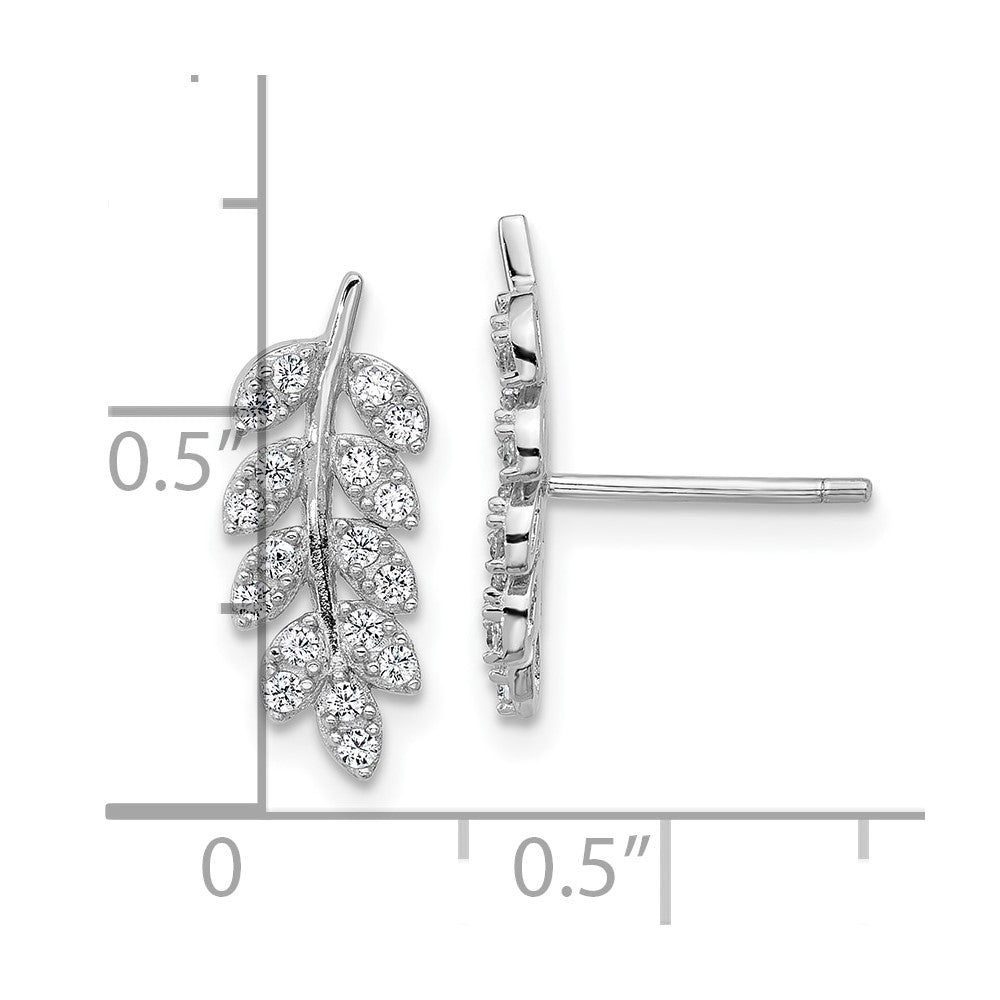Cheryl M Sterling Silver Rhodium-plated Polished CZ Leaf Post Earrings