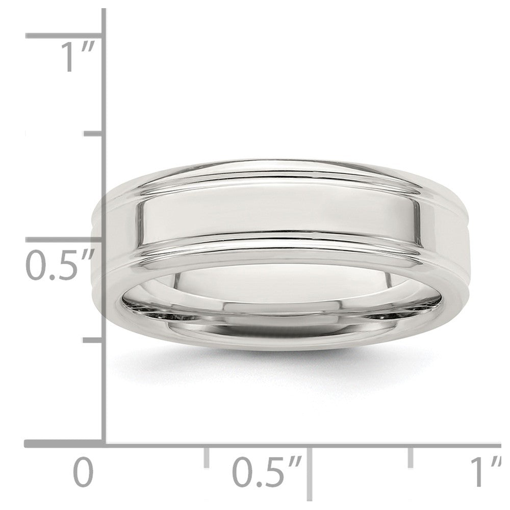 Sterling Silver 6mm Polished Flat Grooved Fancy Band Size 11.5