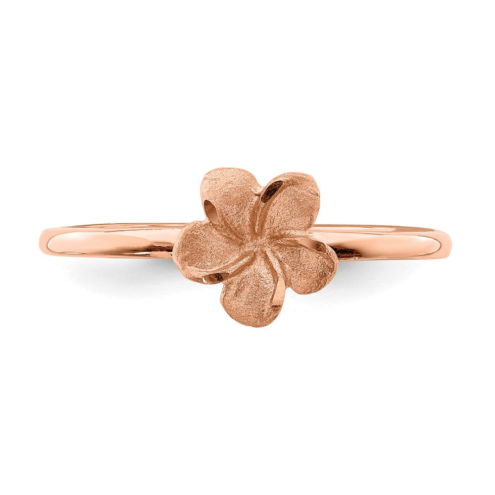 14k Rose Brushed & Polished D/C Plumeria Ring Size 7