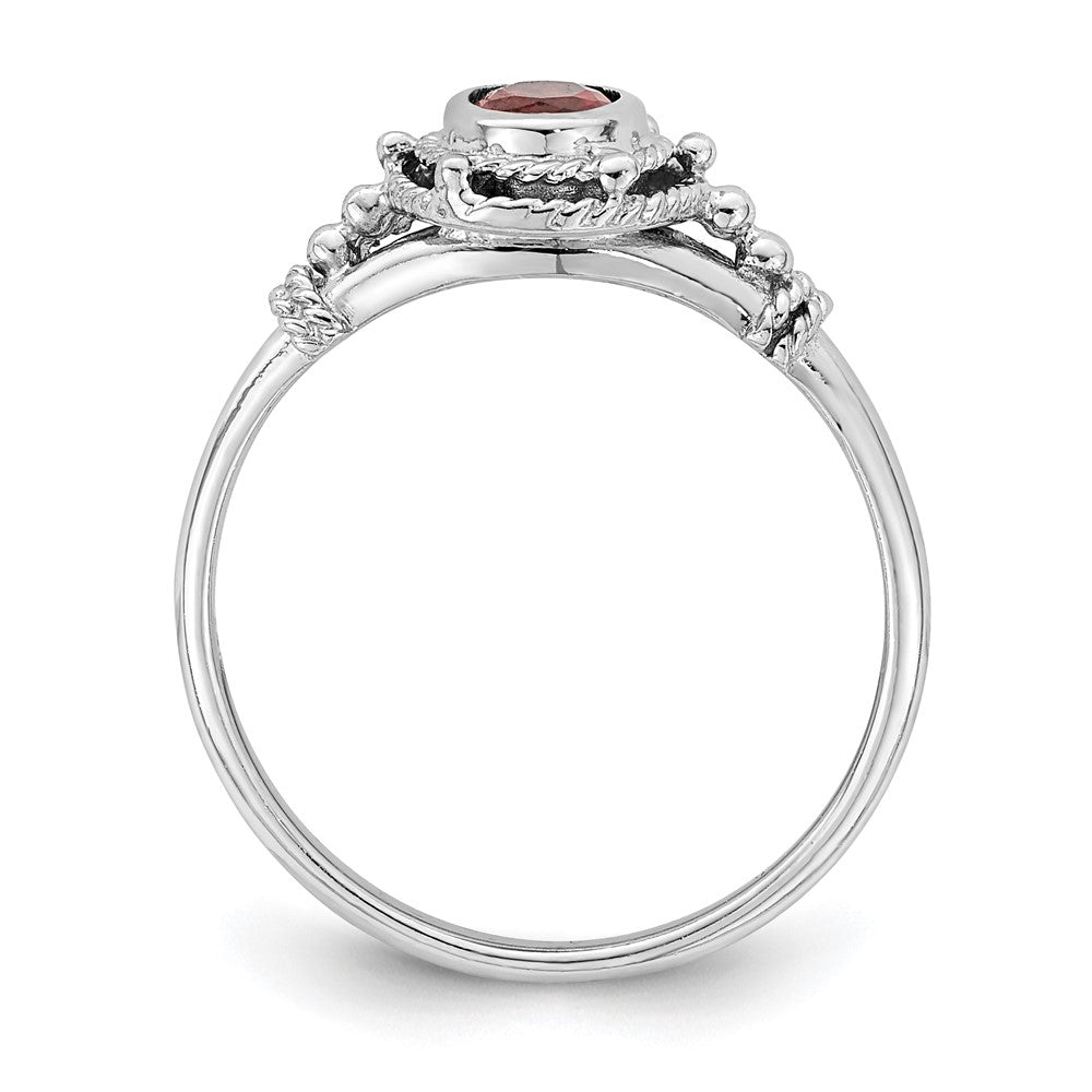 Sterling Silver Rhodium-plated with Red Oval CZ Stone Ring