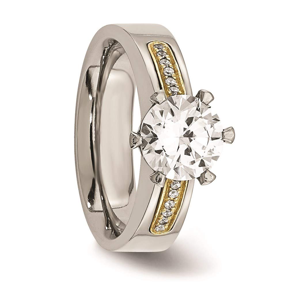 Titanium Polished with 14k Inlay Accent CZ Ring Size - 7