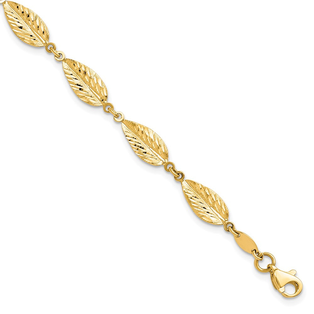 10K Polished Leaf Bracelet 7.5  inches