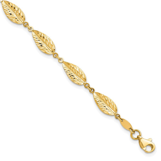 10K Polished Leaf Bracelet 7.5  inches