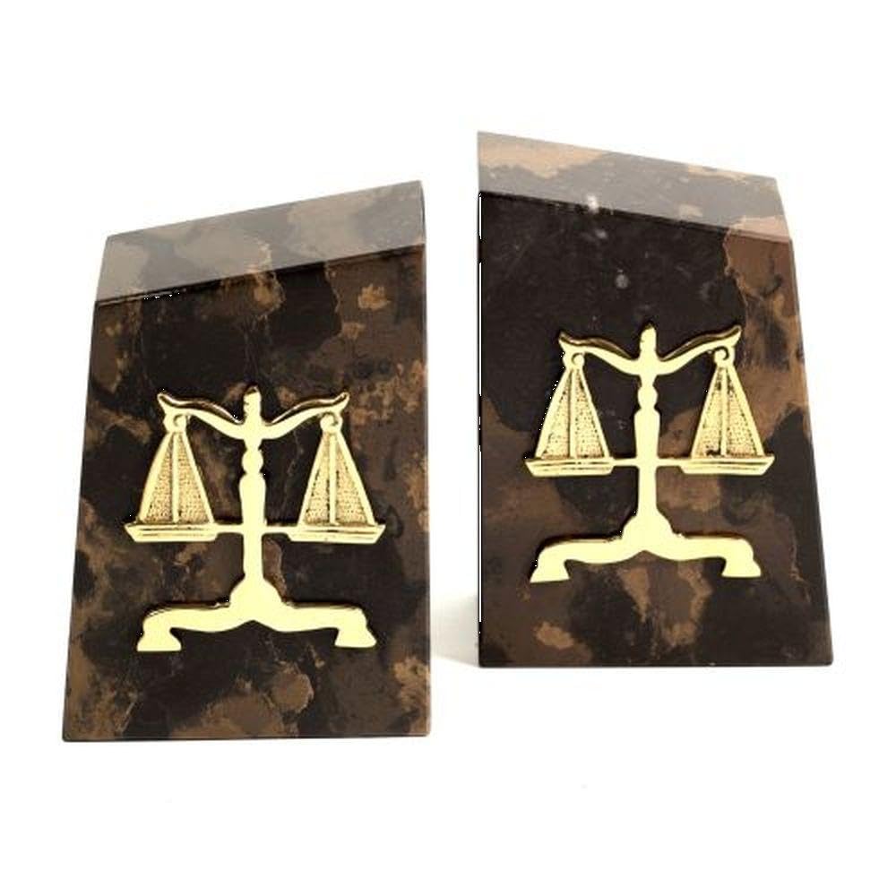 Set of 2 Gold-plated Legal Emblem Tiger Eye Marble Bookends QGM21451
