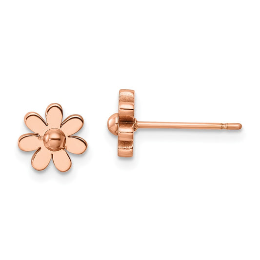 Stainless Steel Polished Rose IP-plated Flower Post Earrings