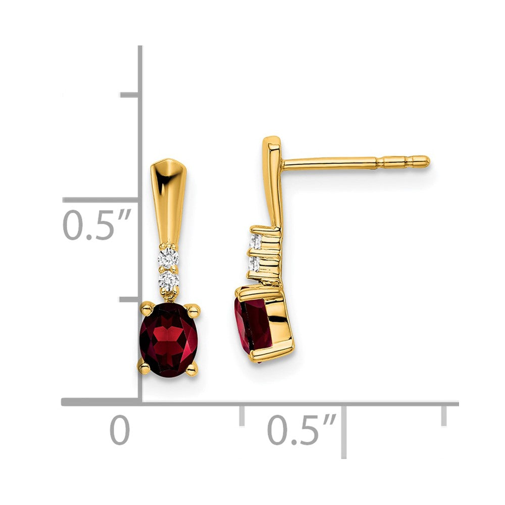 14K Oval Garnet and Diamond Dangle Earrings