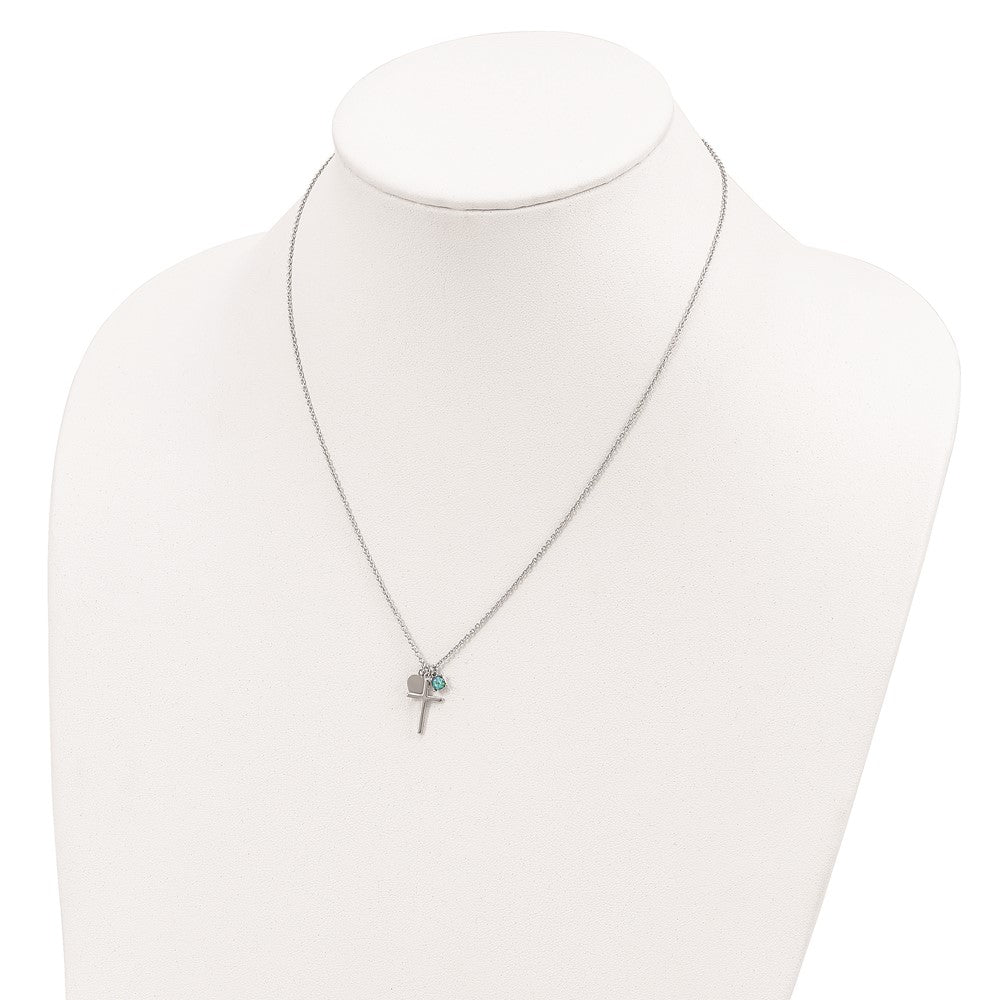 Sterling Silver Rhodium-plated Created Blue Opal Cross Necklace 18 Inches
