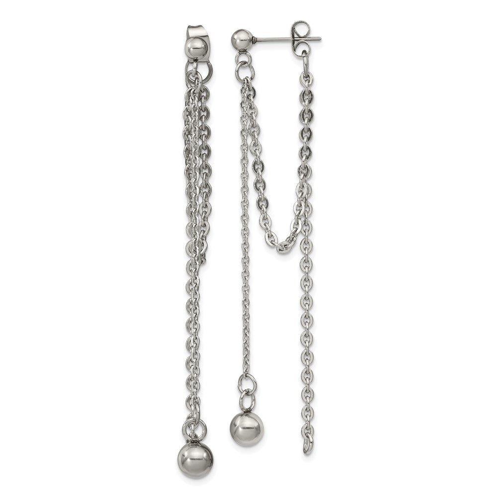 Stainless Steel Polished Multi Chain Front and Back Post Dangle Earrings