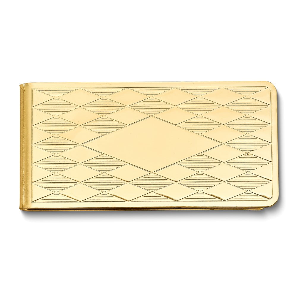 Gold-tone Harlequin Pattern Money Clip with Engraving Area QGM2703