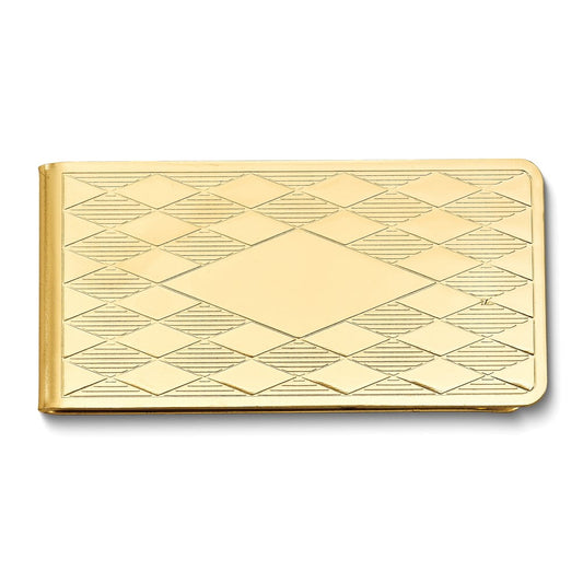 Gold-tone Harlequin Pattern Money Clip with Engraving Area QGM2703