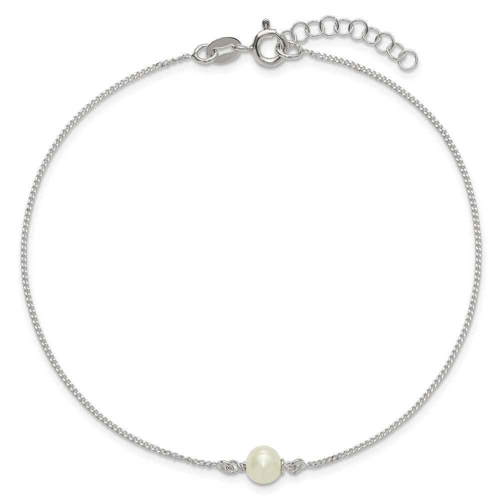 Sterling Silver Polished 5-6mm Freshwater Cultured Pearl 9 inch with 1 inch Extension Anklet