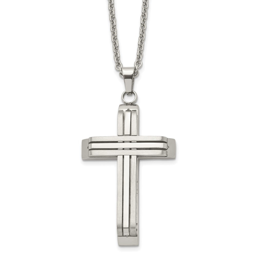 Stainless Steel Brushed and Polished Cross 22in Necklace