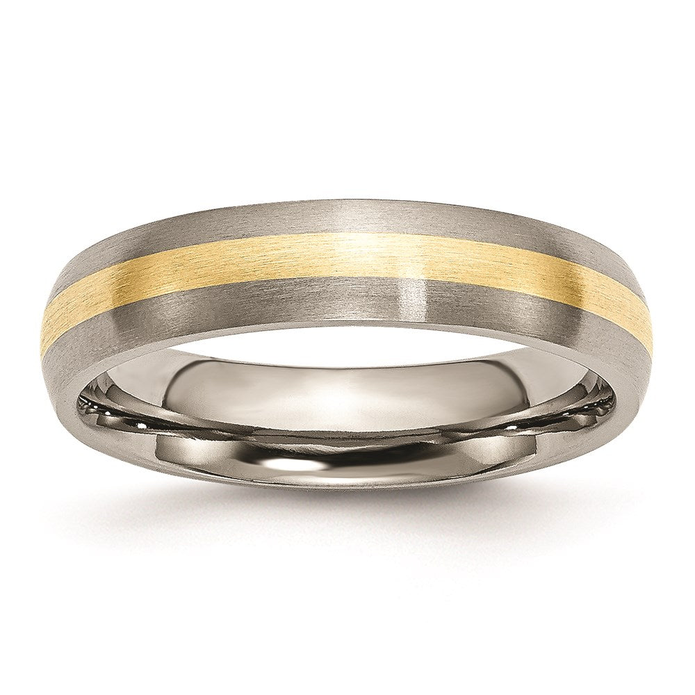 Titanium Brushed w/14k Yellow Inlay 5mm Band Size - 12