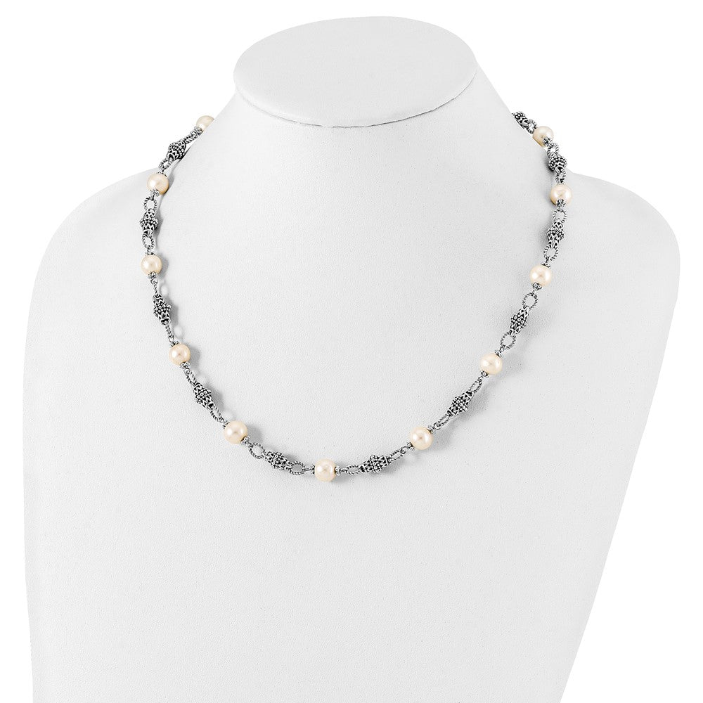 Shey Couture Sterling Silver 20 Inch Antiqued  8-8.5mm Freshwater Cultured Pearl Necklace 18 Inches